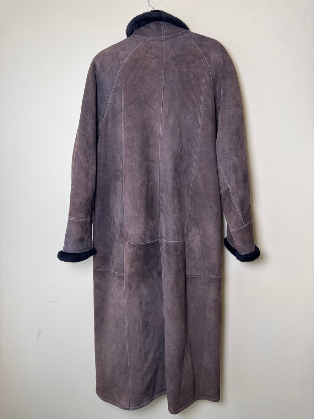 I. J. FOX FURS Boston Vintage Chocolate Brown Suede Shearling Full Length Coat M - Picture 7 of 14